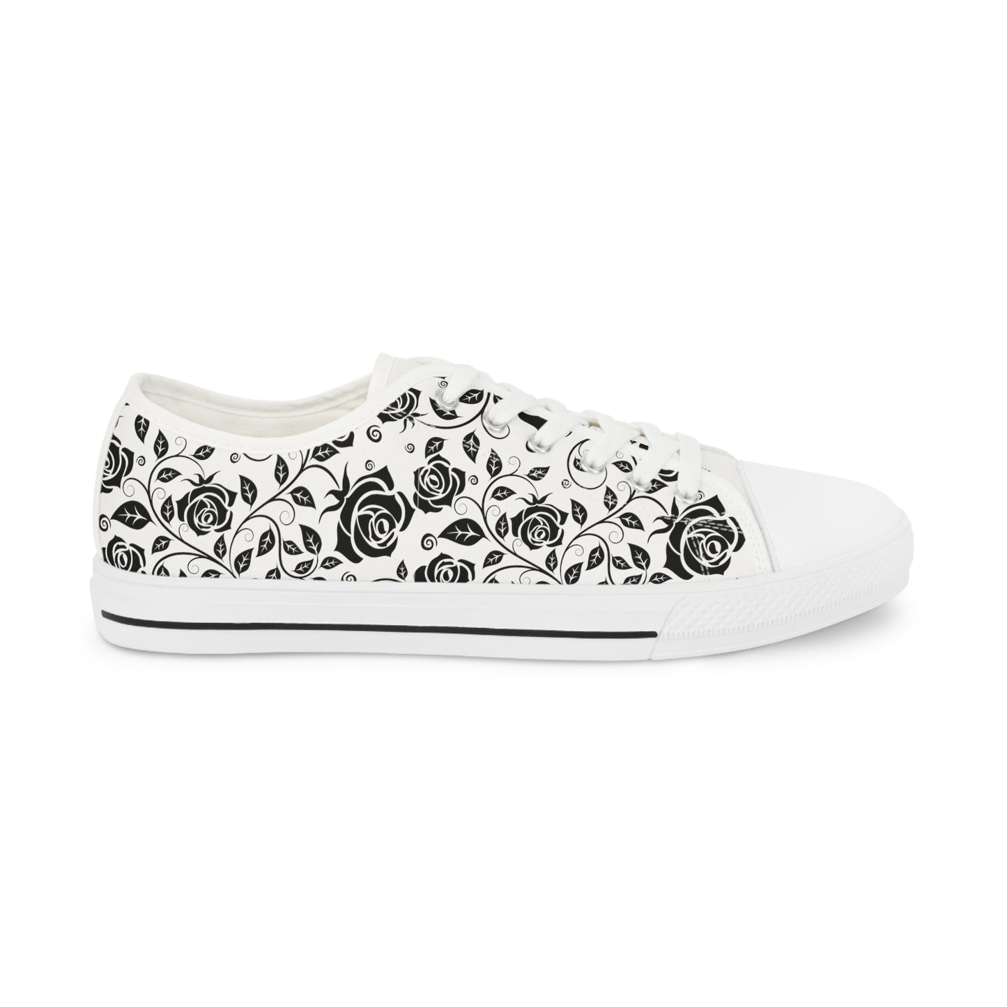 
                  
                    Men's Low Top Floral Sneakers | Classic Black & White Design
                  
                