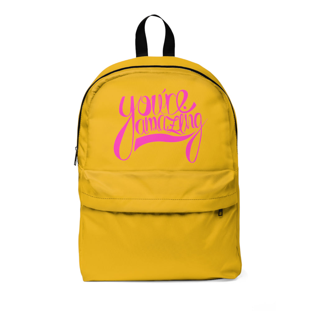 Yellow Backpack with Funky Pink Positive Print | Classic Backpack