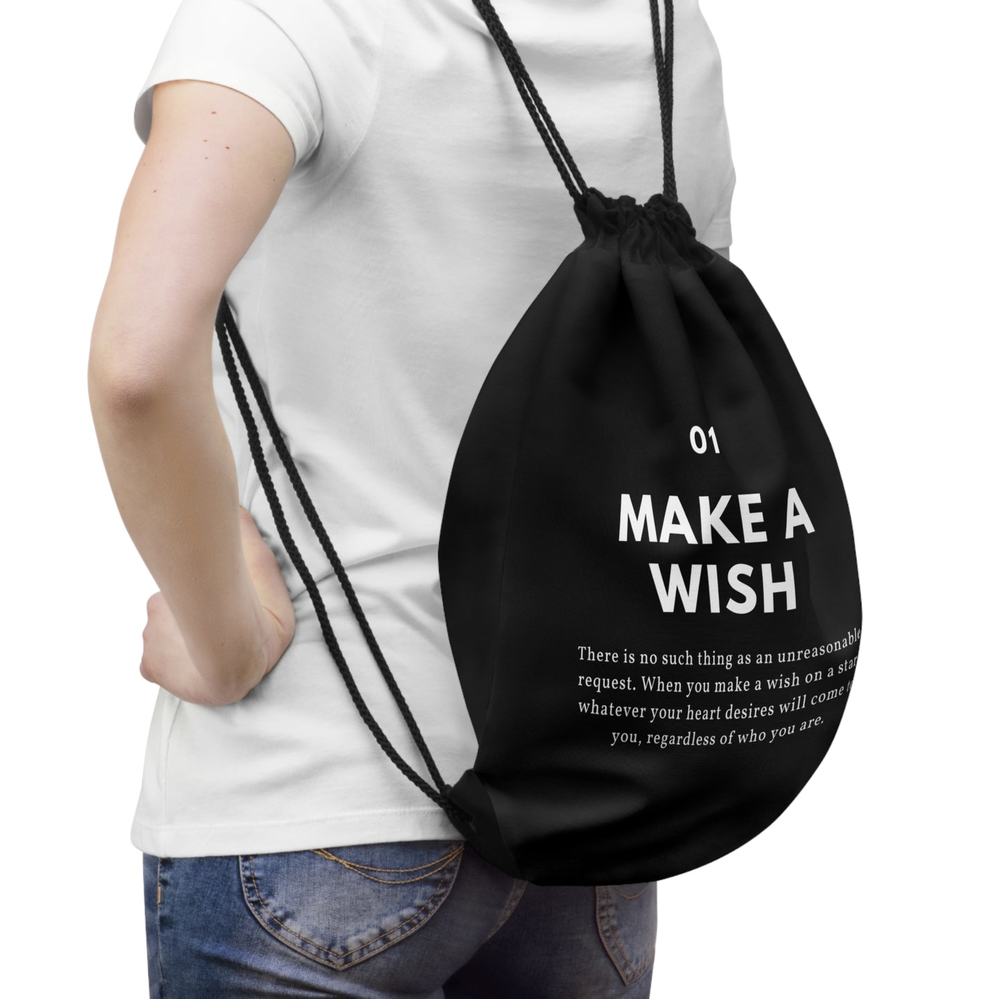 
                  
                    Make A Wish Black Drawstring Bag | Lightweight, Versatile Tote
                  
                