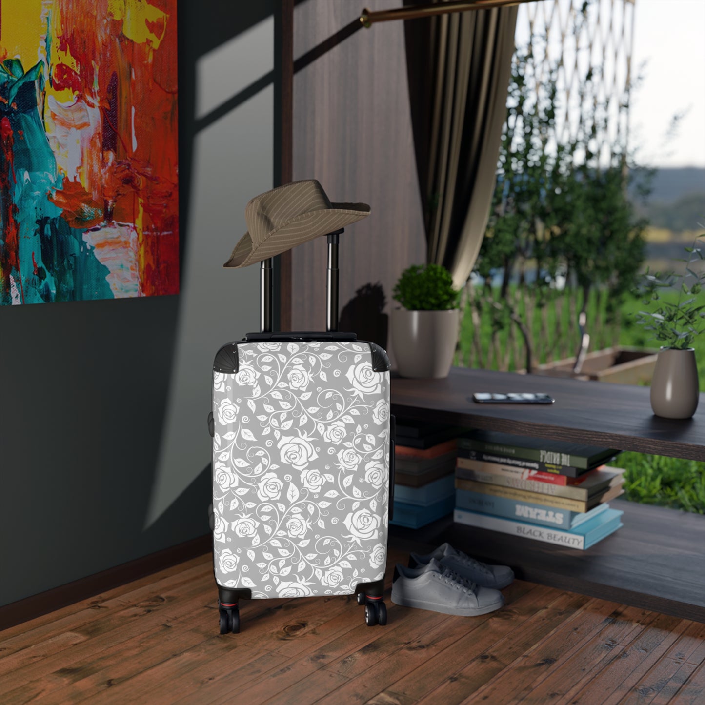 
                  
                    Floral Grey Suitcase | Stylish Travel Luggage with Durable Design
                  
                