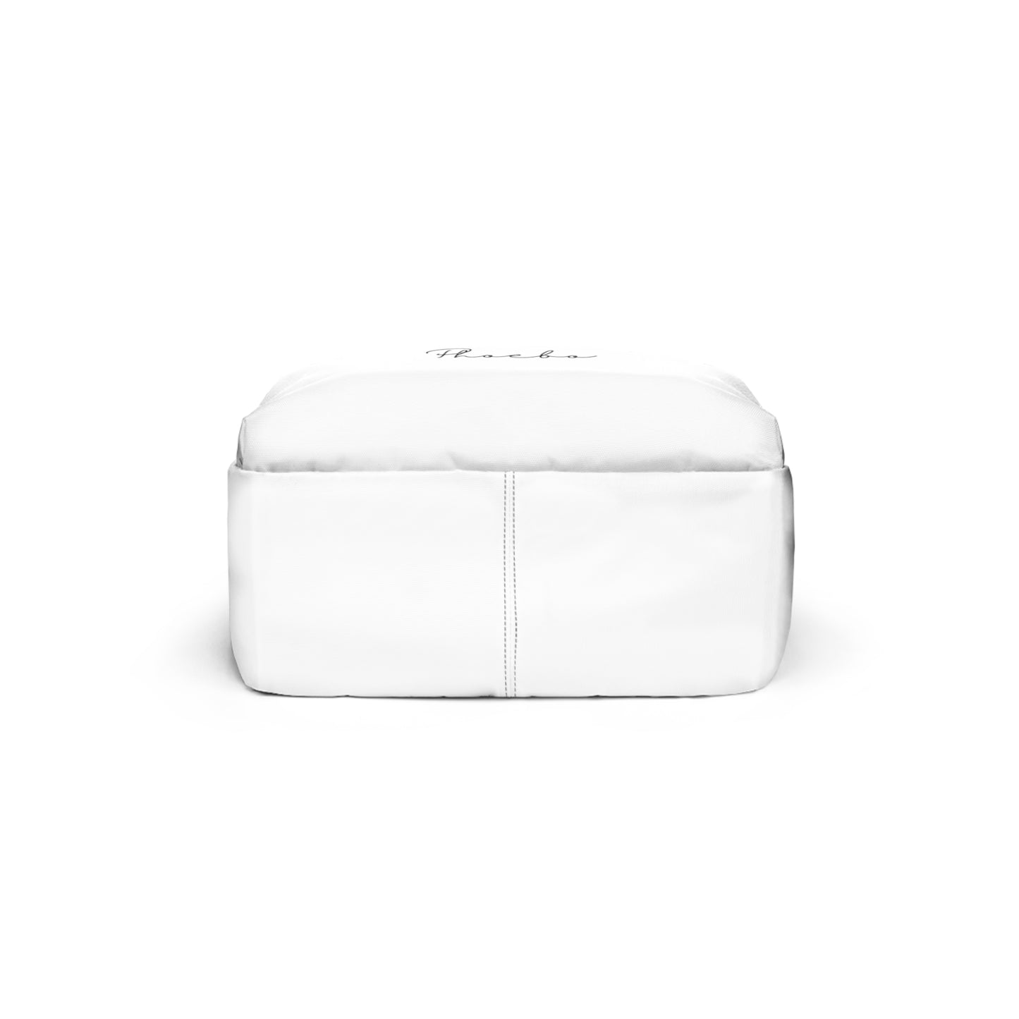 
                  
                    White classic backpack with rounded top, zipper closure, and center front seam.
                  
                