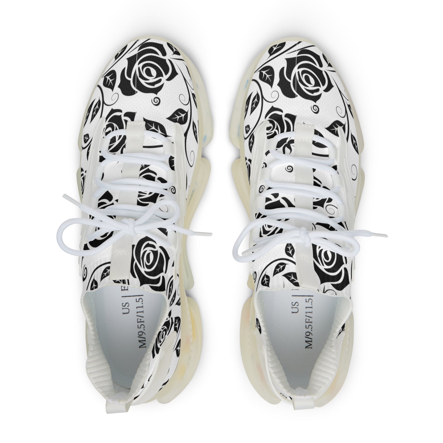 
                  
                    Men's Mesh Sneakers | Black and White Floral Print with Colorful Soles
                  
                