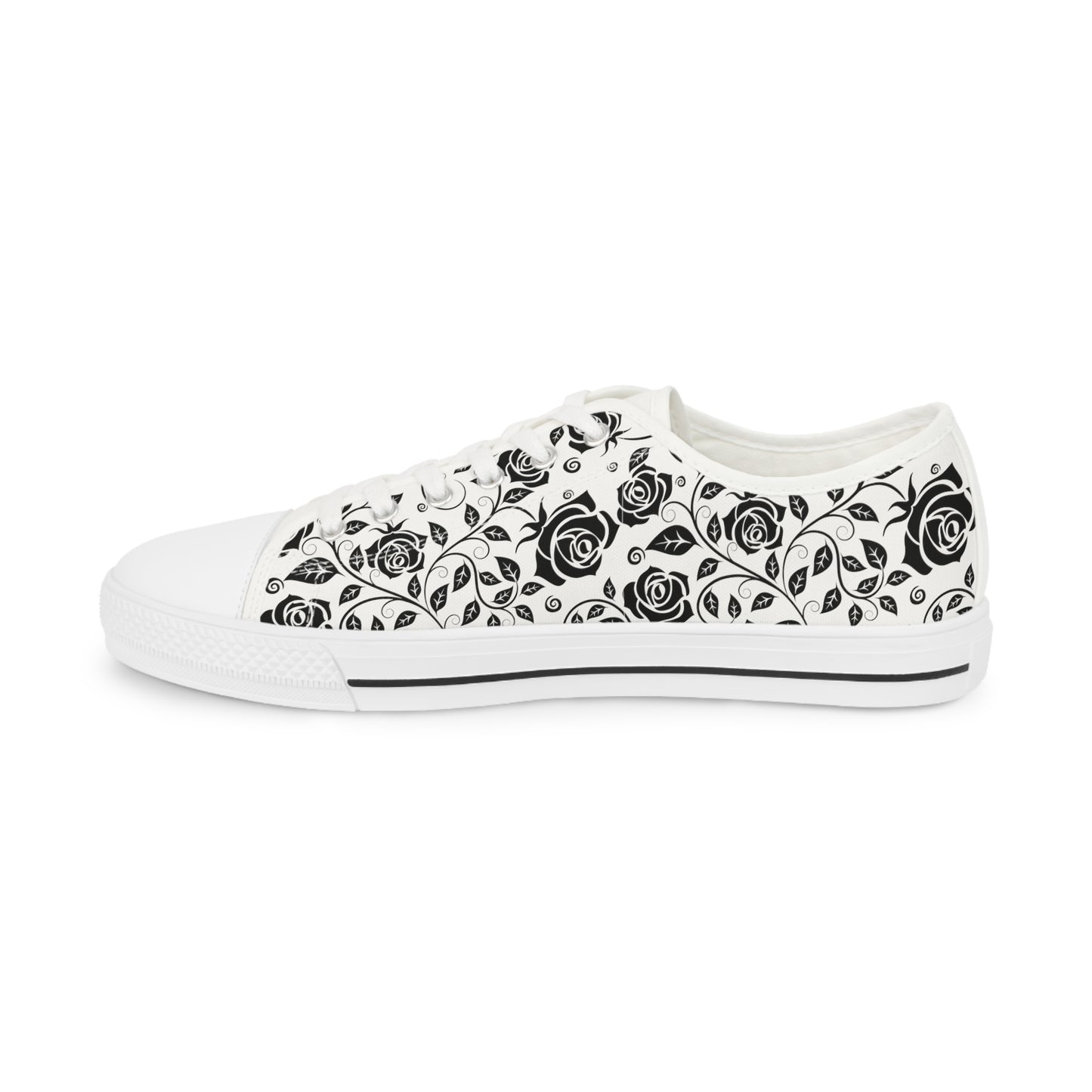 
                  
                    Men's Low Top Floral Sneakers | Classic Black & White Design
                  
                