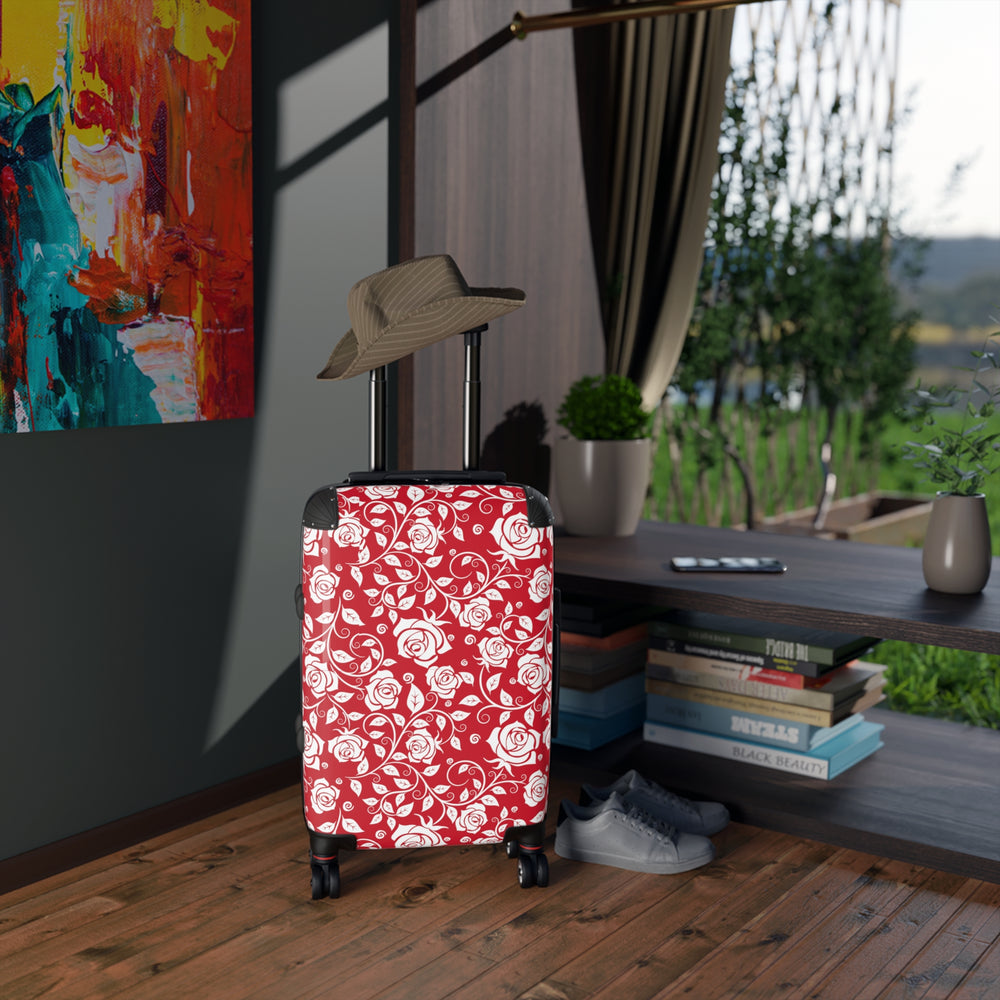 
                  
                    Red Floral Suitcase | Vibrant Red Suitcase with White Flower Print
                  
                