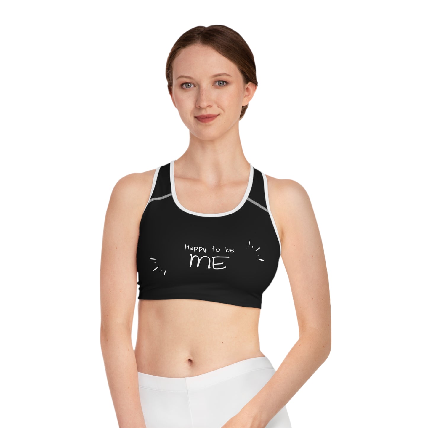 
                  
                    Happy To Be Me Sports Bra (AOP)
                  
                