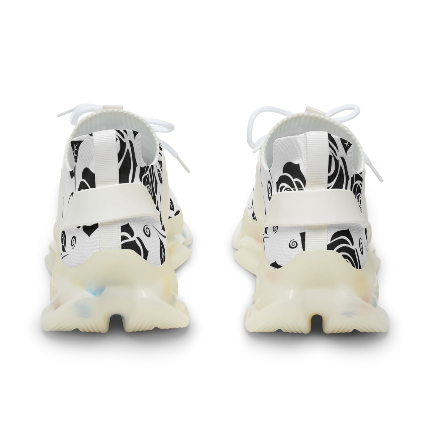 
                  
                    Men's Mesh Sneakers | Black and White Floral Print with Colorful Soles
                  
                