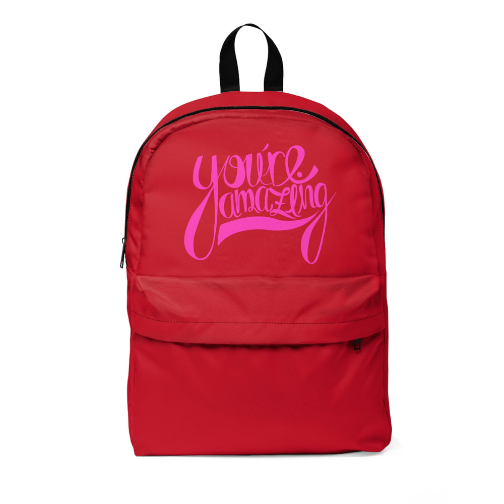 Red Backpack with Funky Pink Positive Print | Classic Backpack