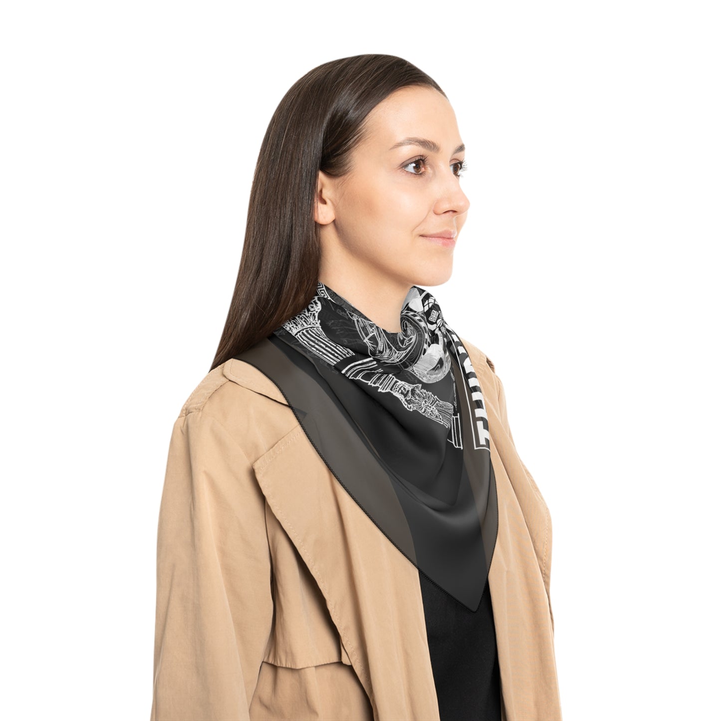 
                  
                    Elegant Black & White Poly Scarf | Scarf with Ancient Greek Print
                  
                