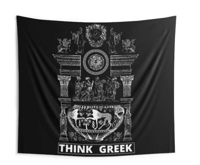 Elegant Black & White Poly Scarf | Scarf with Ancient Greek Print