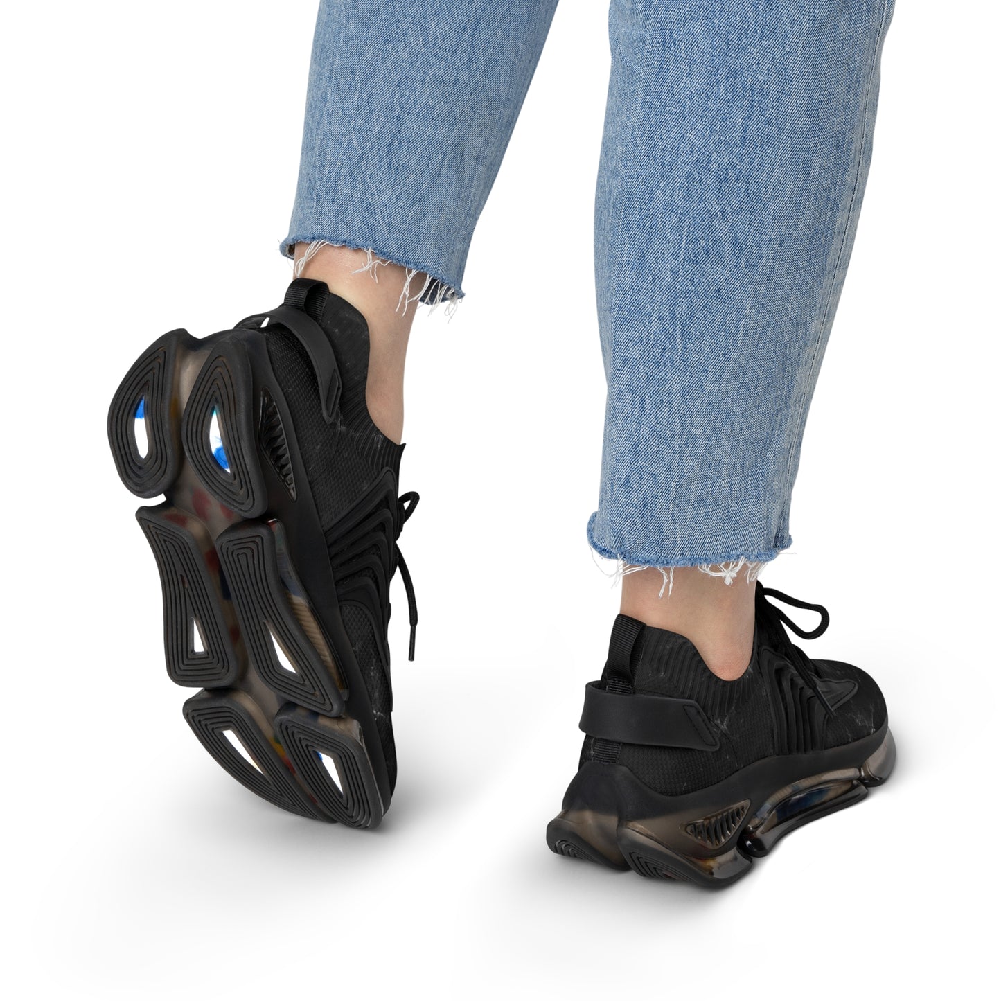 
                  
                    Trendy Black Women's Mesh Sneakers | Footwear with colorful soles
                  
                
