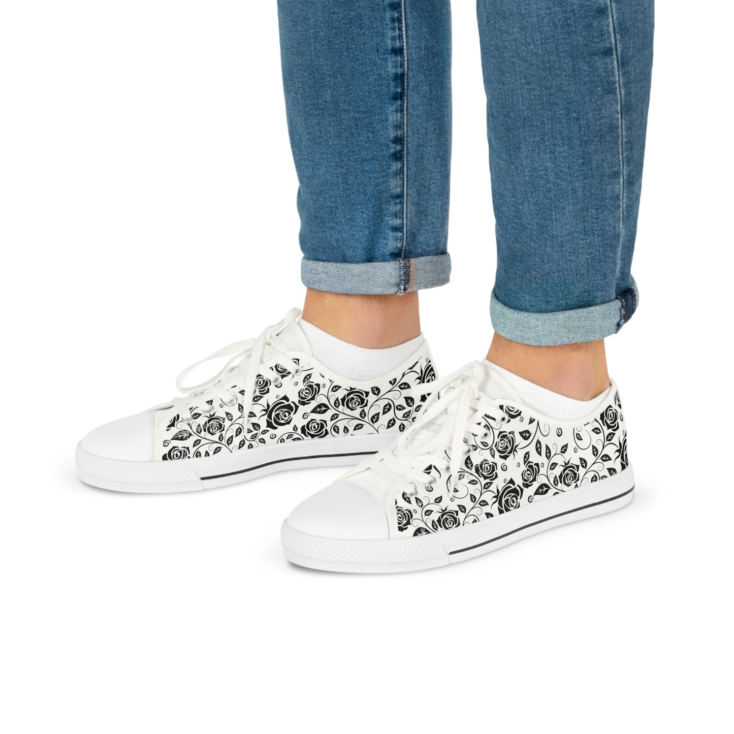 
                  
                    Men's Low Top Floral Sneakers | Classic Black & White Design
                  
                