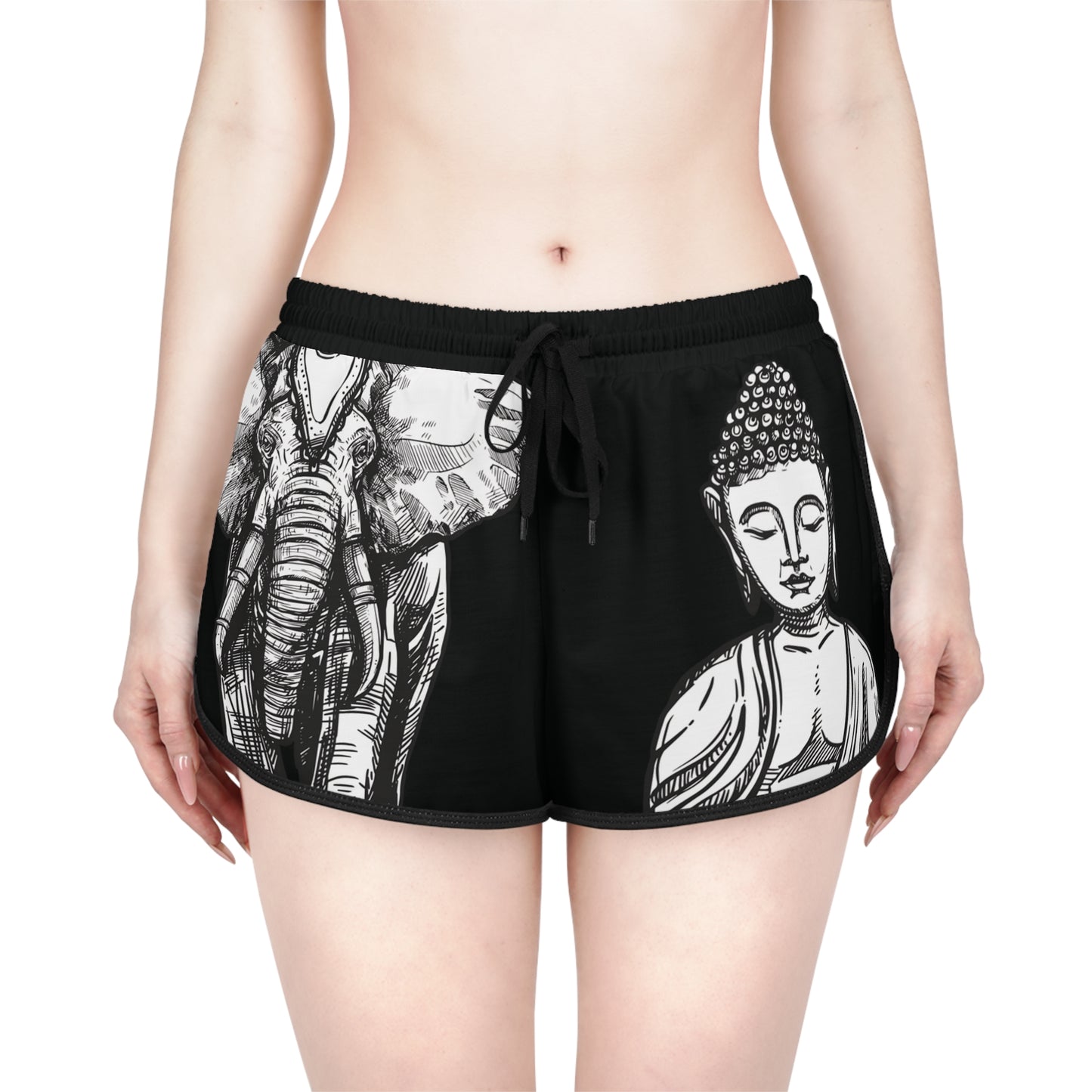 
                  
                    Black Women's Buddha Shorts (AOP) | Fun Elephant & Buddha Print
                  
                