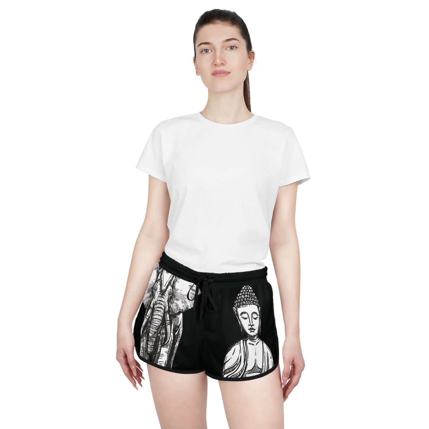 
                  
                    Black Women's Buddha Shorts (AOP) | Fun Elephant & Buddha Print
                  
                