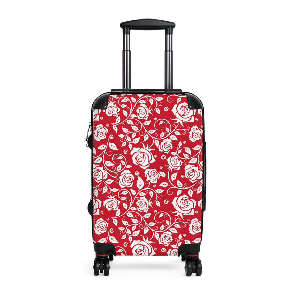 Red Floral Suitcase | Vibrant Red Suitcase with White Flower Print