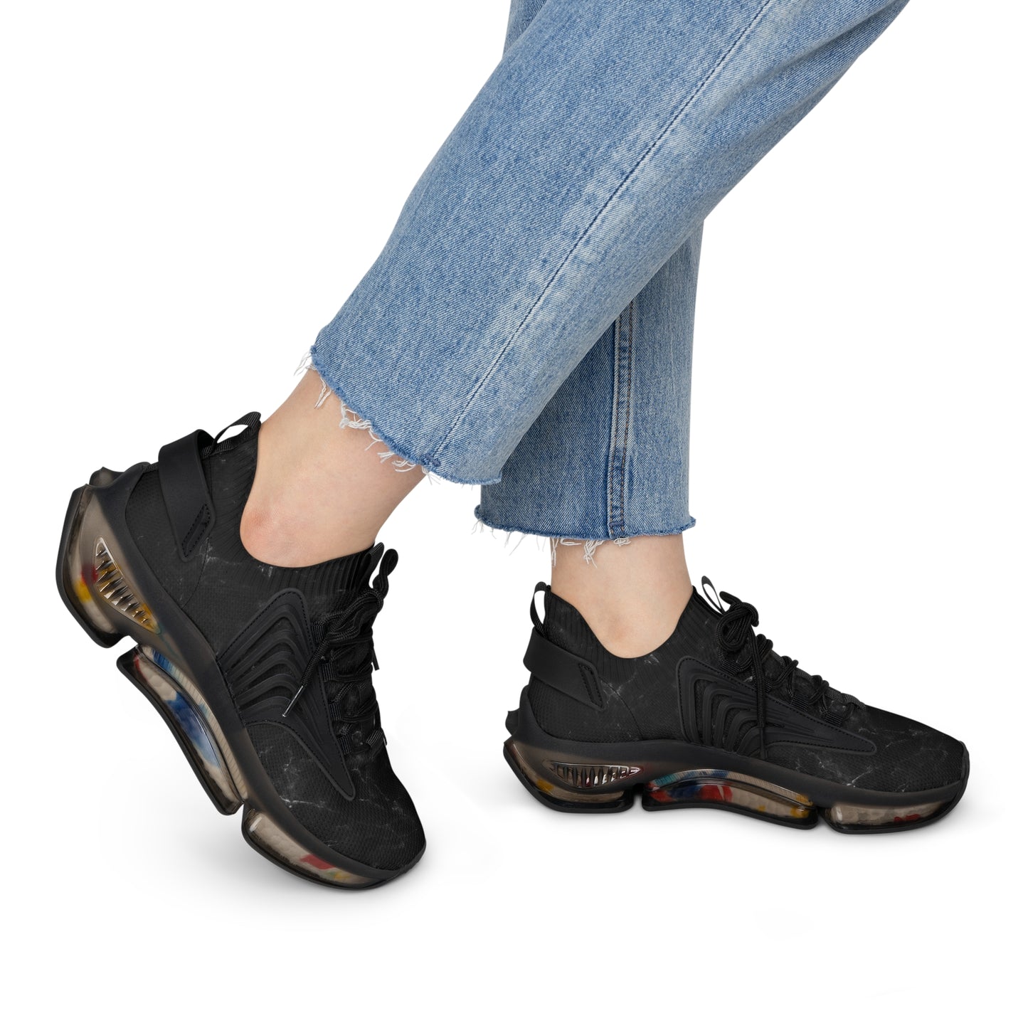 
                  
                    Trendy Black Women's Mesh Sneakers | Footwear with colorful soles
                  
                