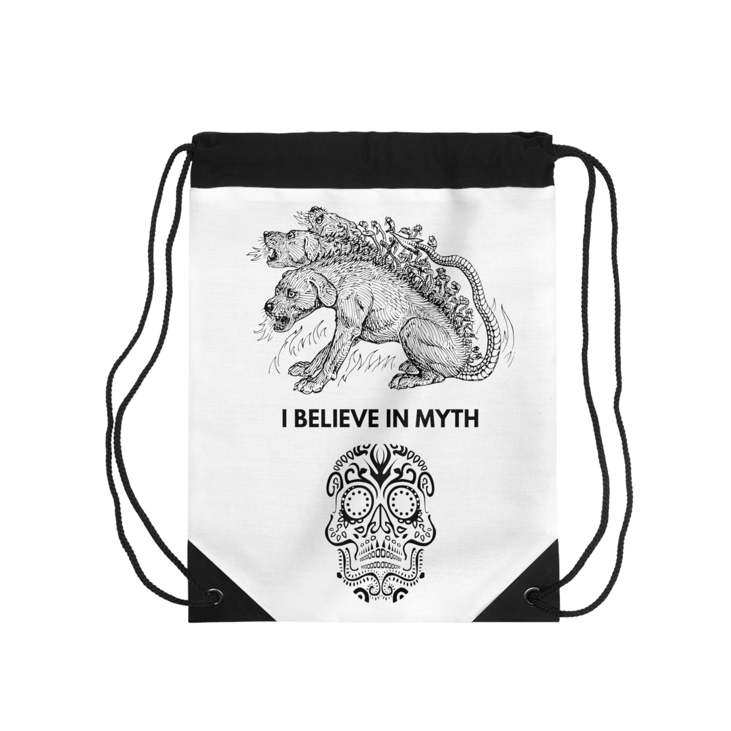 
                  
                    I Believe In Myth | Inspirational White Drawstring Bag
                  
                