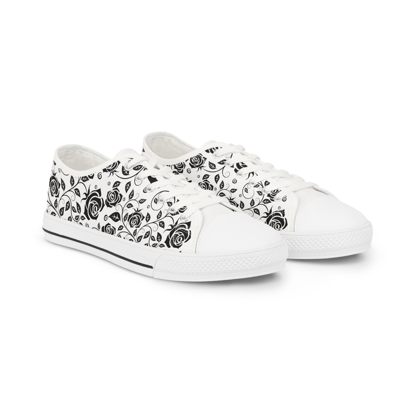 
                  
                    Men's Low Top Floral Sneakers | Classic Black & White Design
                  
                