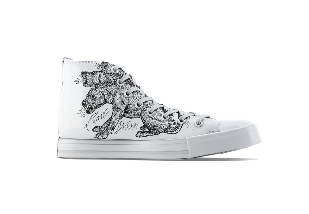 Mythos White Men’s High Top Shoes | Mythical Creature Print