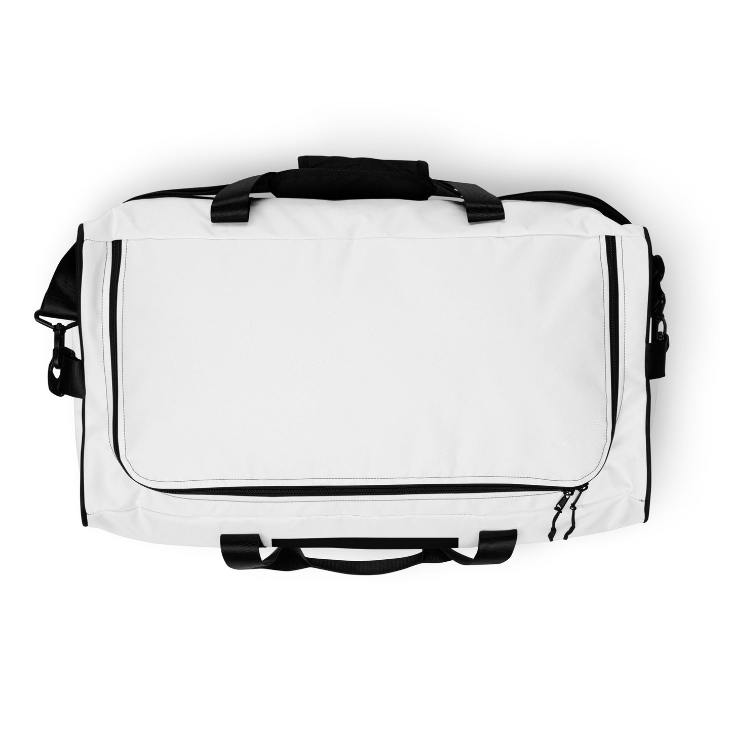 
                  
                    White Duffle Bag with Trendy Black Print | Stylish Travel Essential
                  
                