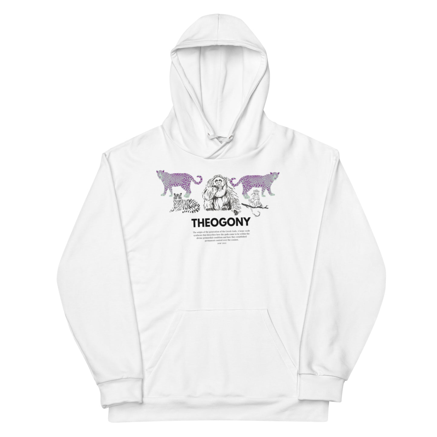 
                  
                    Theogony Classic Unisex White Hoodie | Jungle Animals Print
                  
                