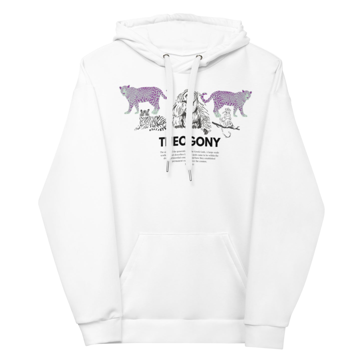 
                  
                    Theogony Classic Unisex White Hoodie | Jungle Animals Print
                  
                