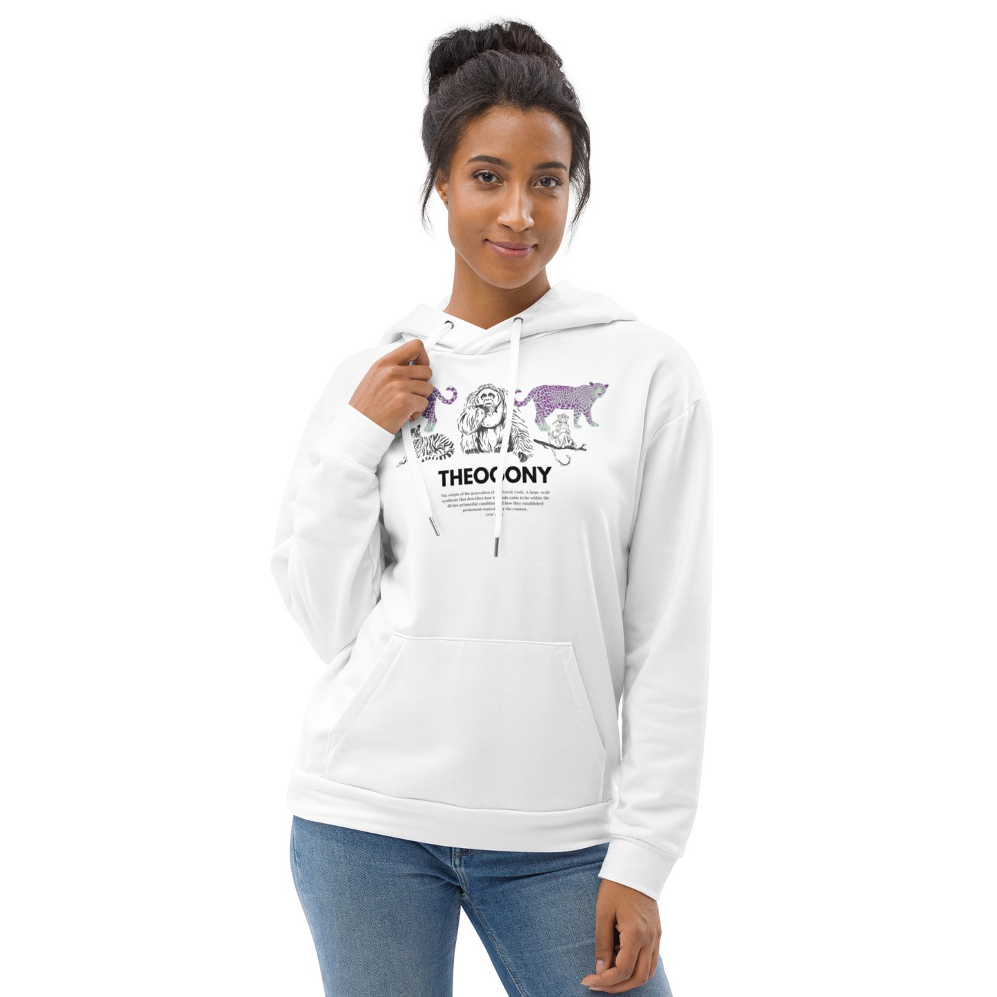 
                  
                    Theogony Classic Unisex White Hoodie | Jungle Animals Print
                  
                