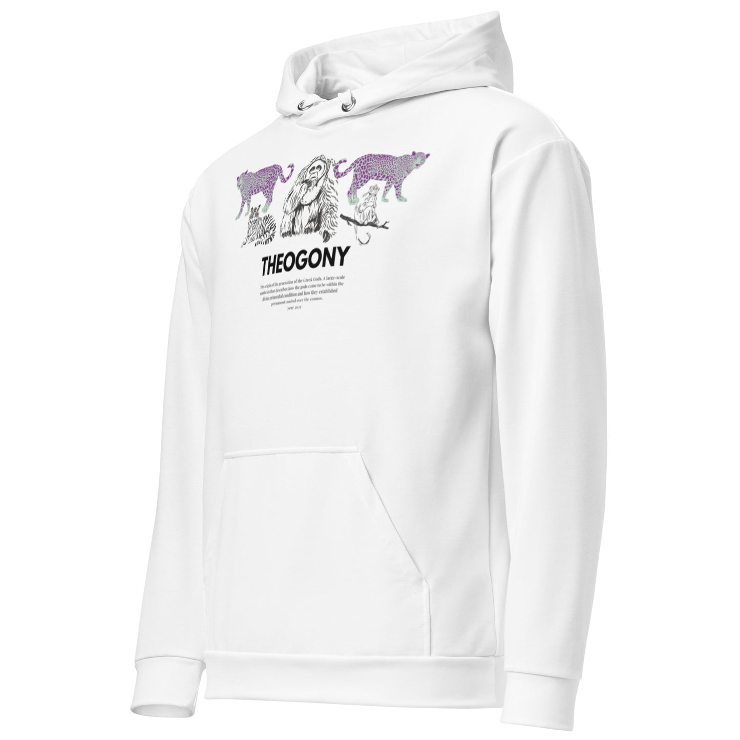 
                  
                    Theogony Classic Unisex White Hoodie | Jungle Animals Print
                  
                