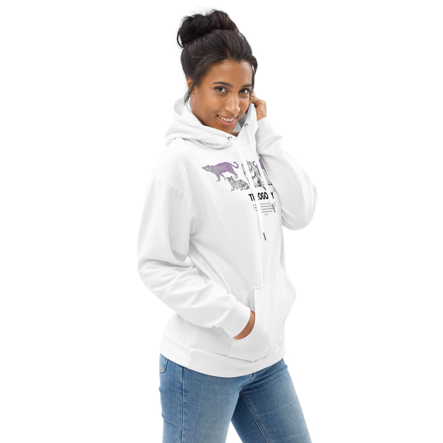 
                  
                    Theogony Classic Unisex White Hoodie | Jungle Animals Print
                  
                