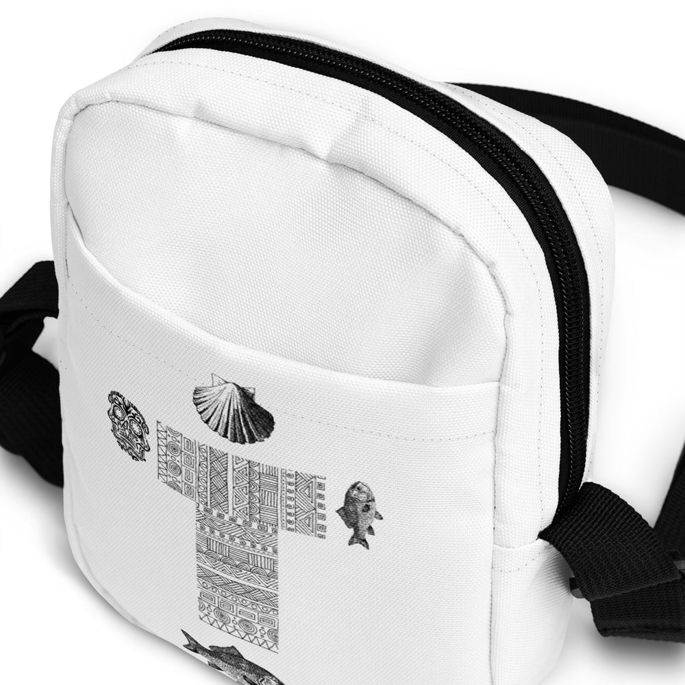 
                  
                    White Utility Crossbody Bag | Sleek Design with Black Print Detailing
                  
                