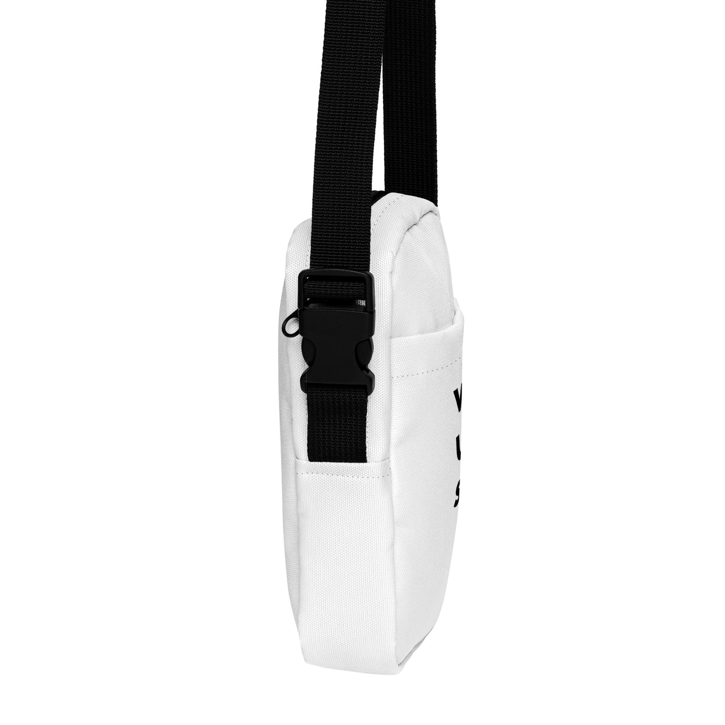 
                  
                    White Utility crossbody bag | Inspiring Black Print
                  
                