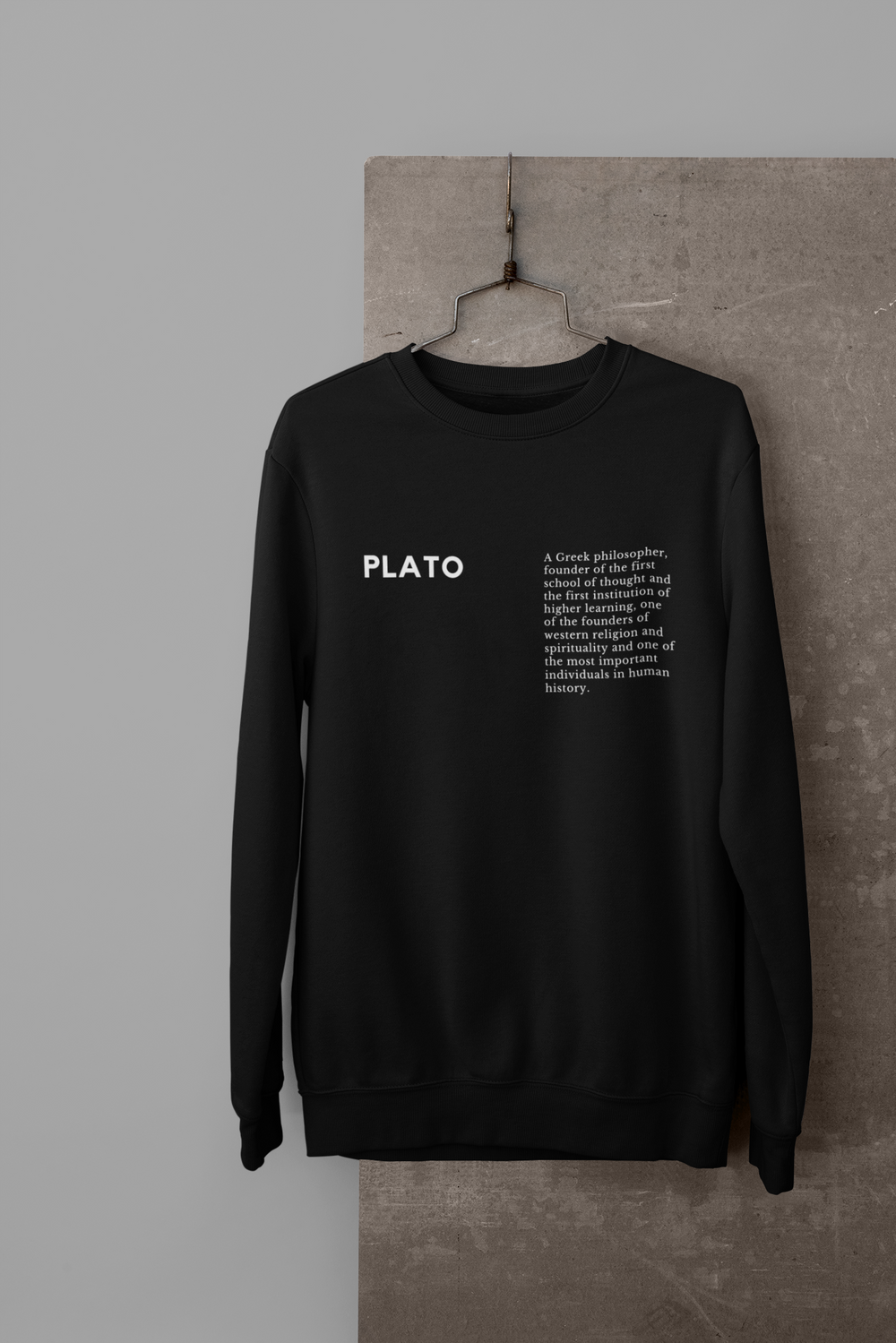 Plato Black organic sweatshirt | Plato Text Print