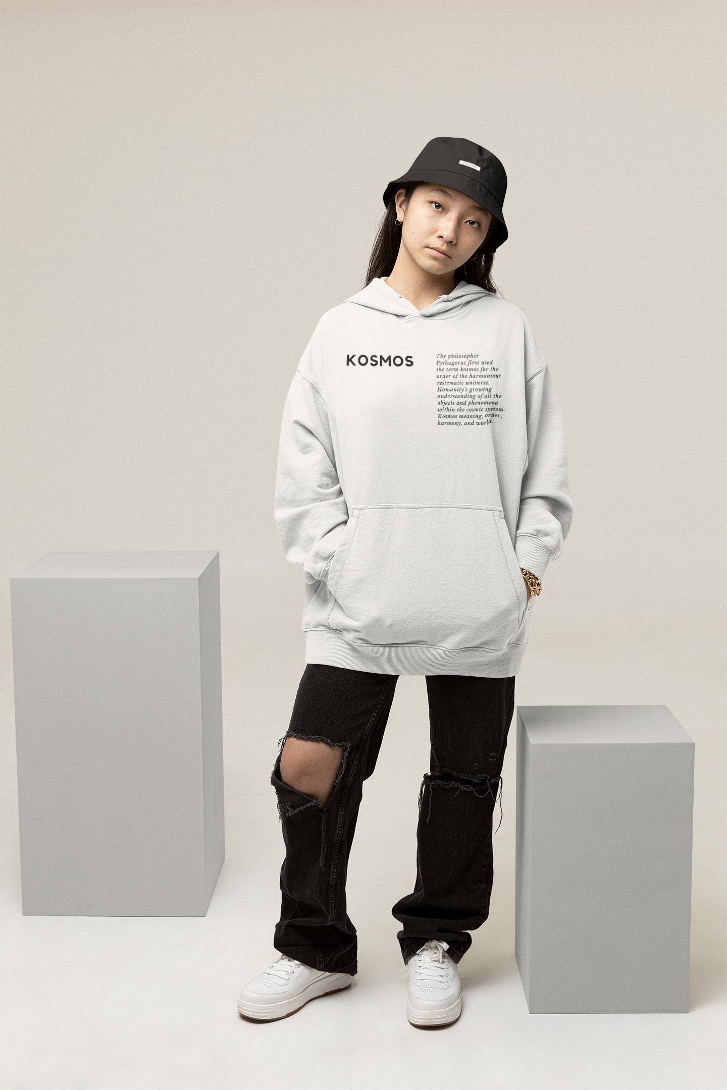 
                  
                    KOSMOS Unisex White Hoodie | Ancient Greek-Inspired
                  
                