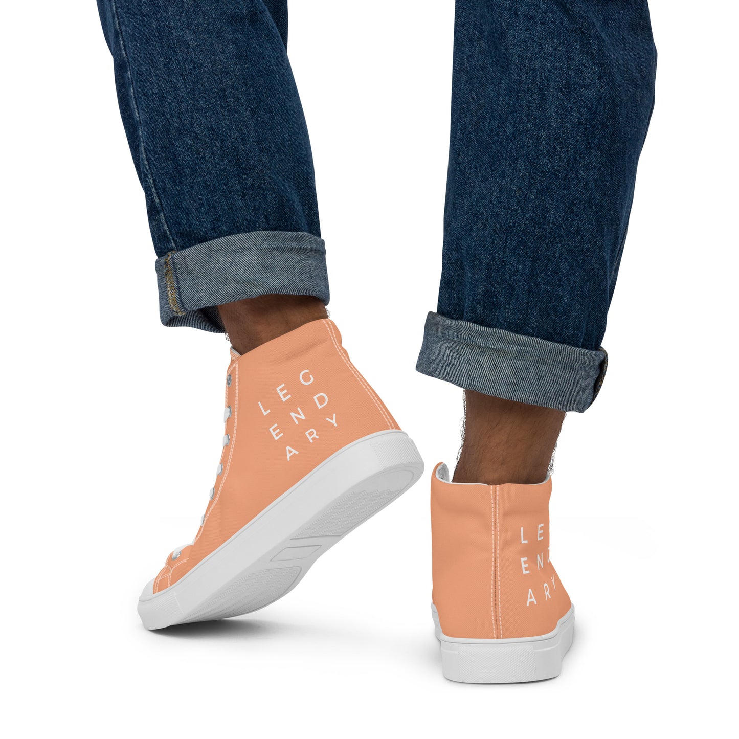 
                  
                    Trendy Peach Men’s High Top Canvas Shoes | with LEGENDARY Print
                  
                