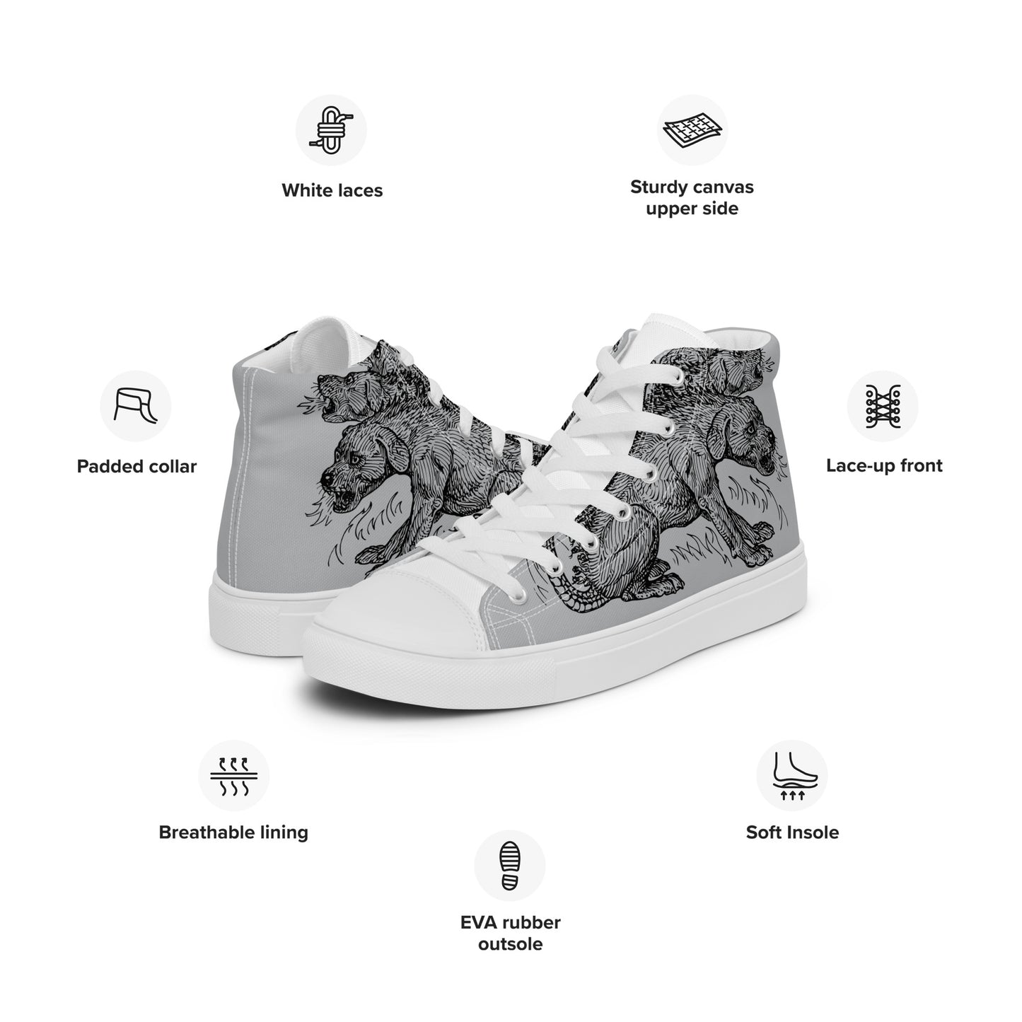 
                  
                    Grey Men’s High Top Shoes | Mythical Creature Print
                  
                