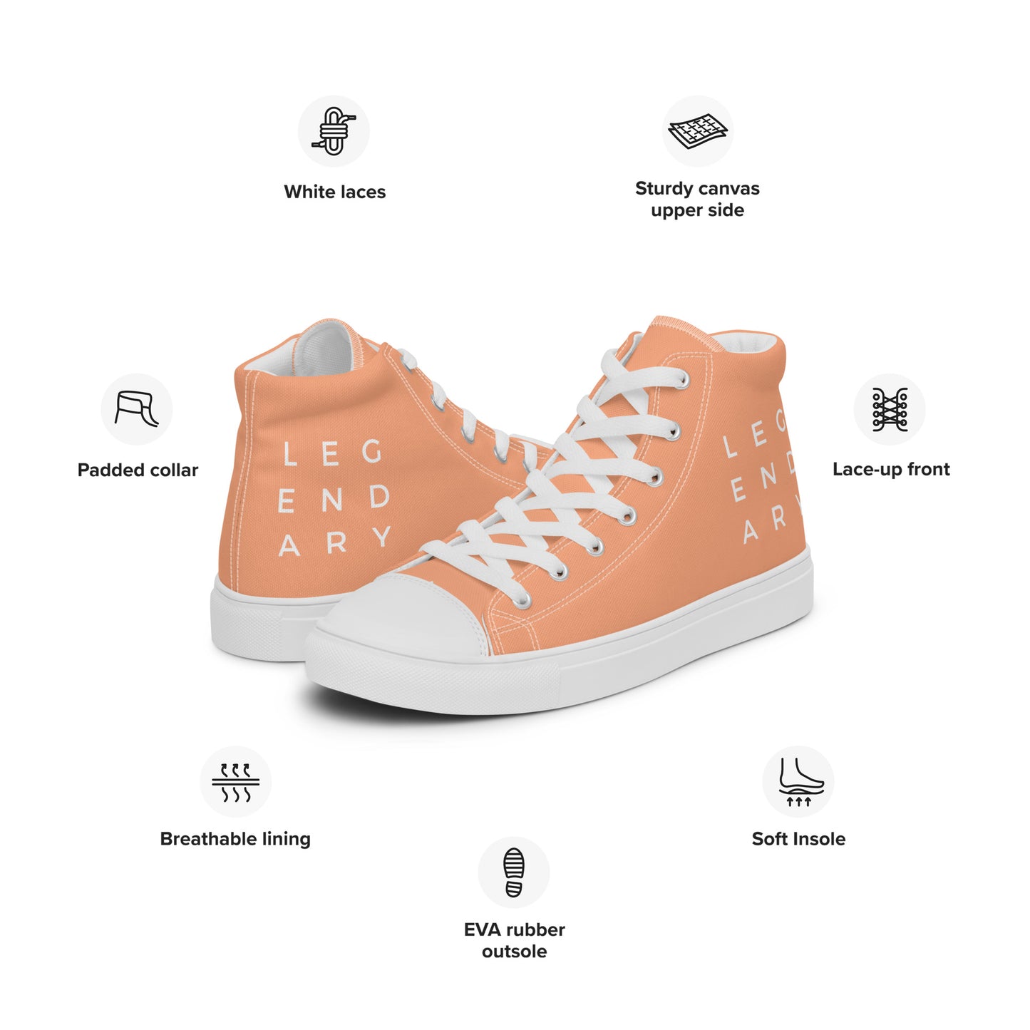 
                  
                    Trendy Peach Men’s High Top Canvas Shoes | with LEGENDARY Print
                  
                