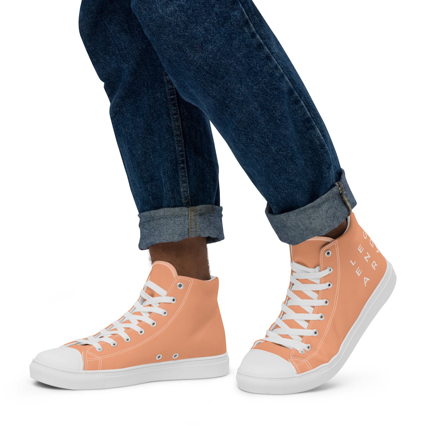 
                  
                    Trendy Peach Men’s High Top Canvas Shoes | with LEGENDARY Print
                  
                