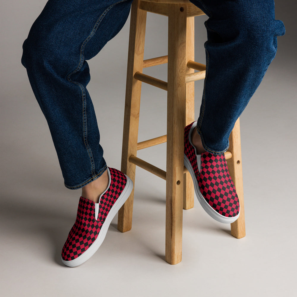 
                  
                    Black/Red Men’s Slip-On Canvas Shoes | Comfortable for Effortless Wear
                  
                