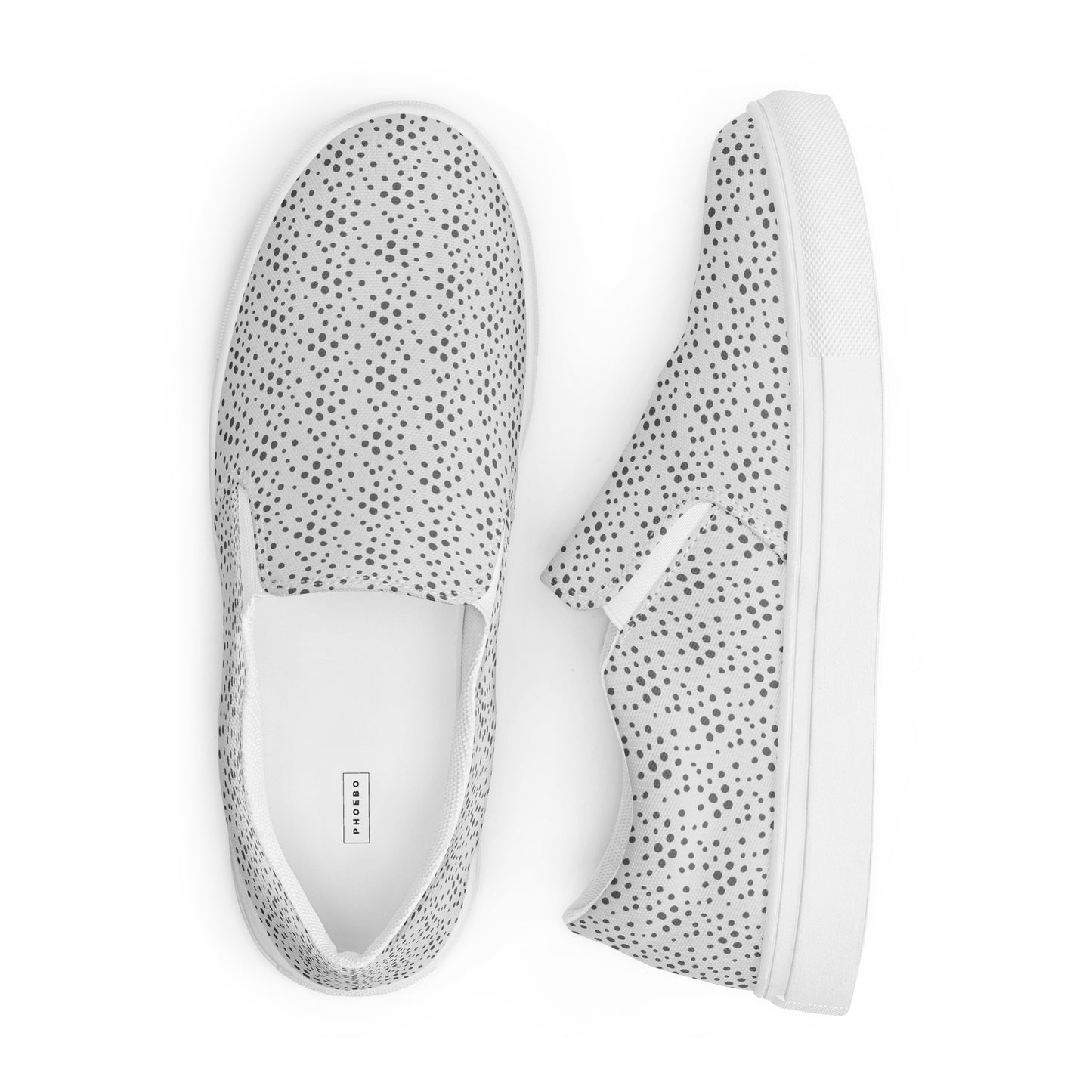 
                  
                    Phoebo Men’s Slip-On Canvas Shoes | Elegant Black & White Print
                  
                