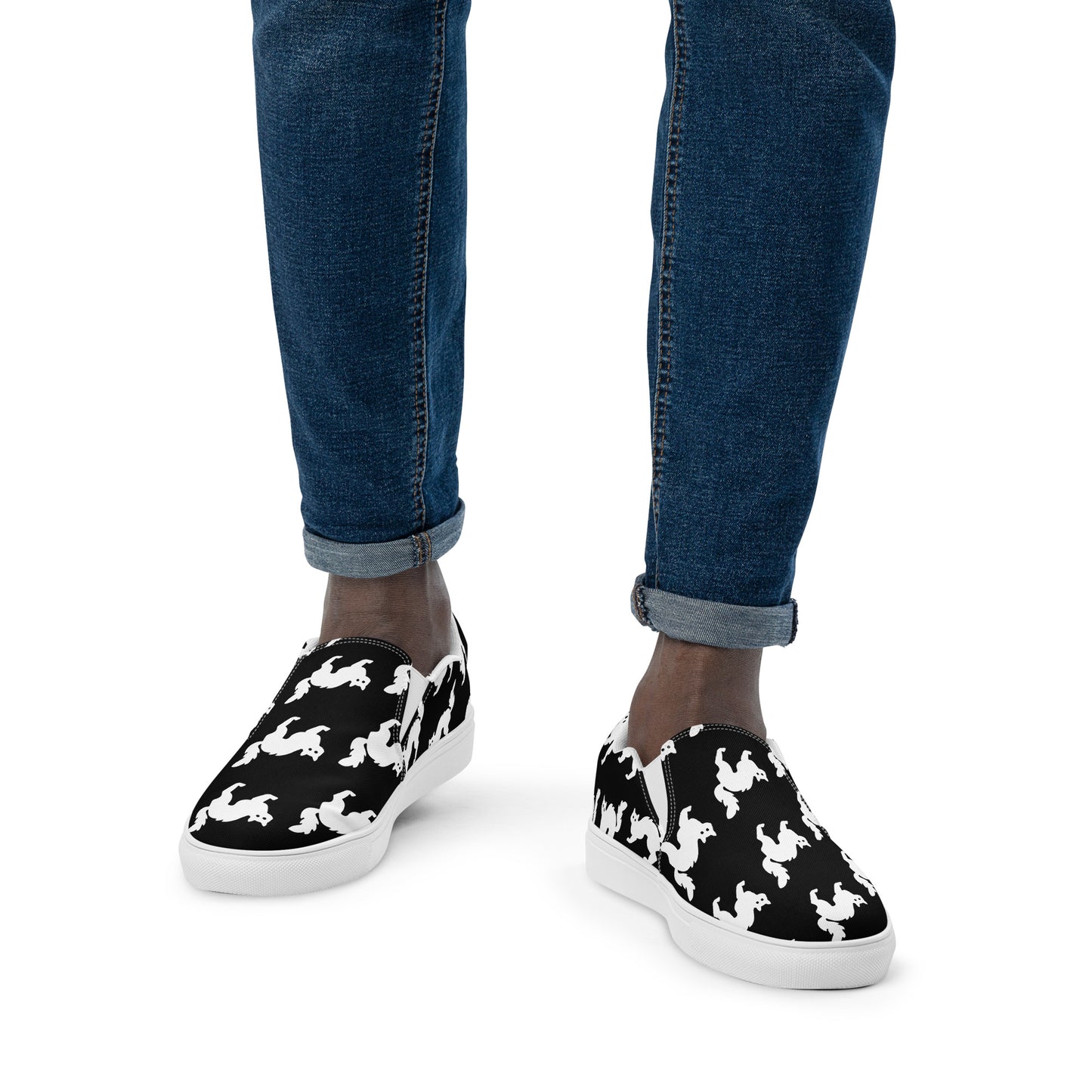 
                  
                    Men’s Slip-On Canvas Shoes | White Cat Print for Casual Style
                  
                