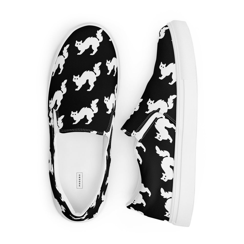 
                  
                    Men’s Slip-On Canvas Shoes | White Cat Print for Casual Style
                  
                