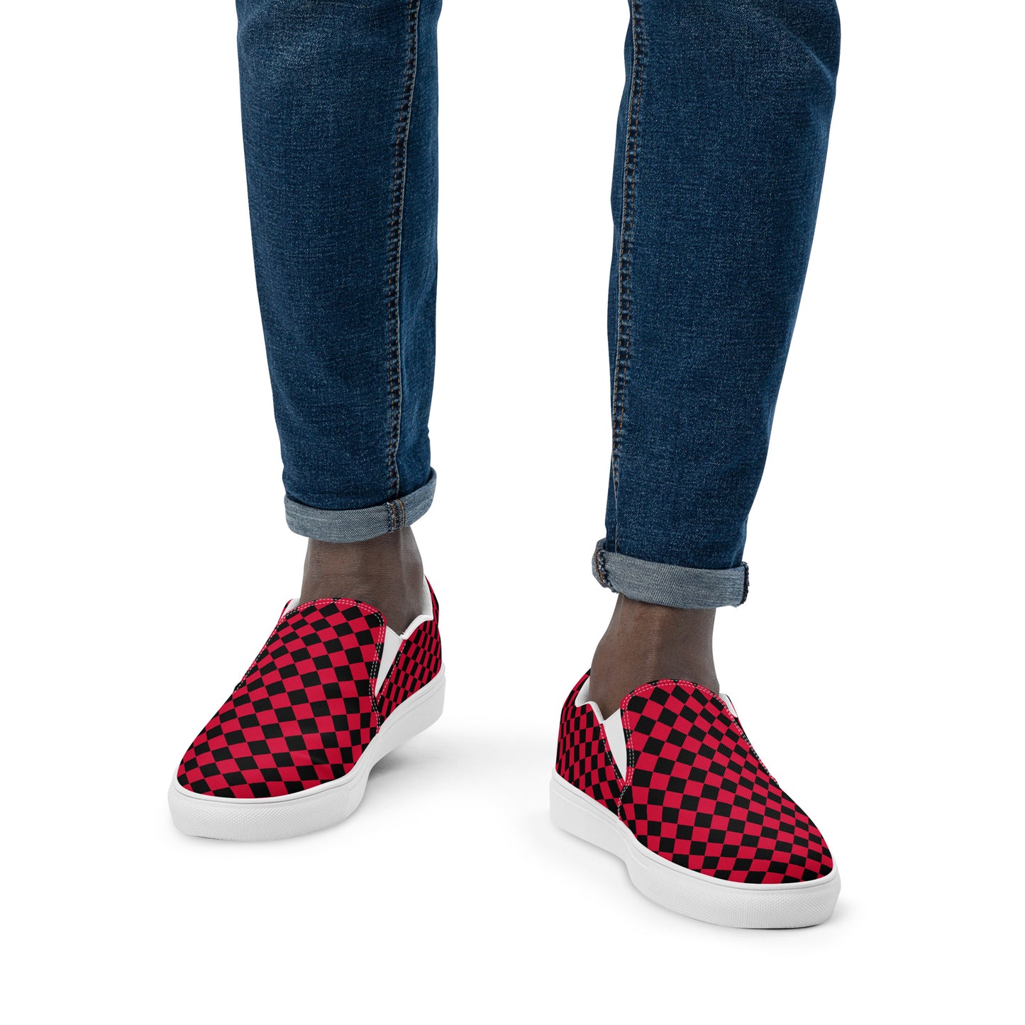 
                  
                    Black/Red Men’s Slip-On Canvas Shoes | Comfortable for Effortless Wear
                  
                