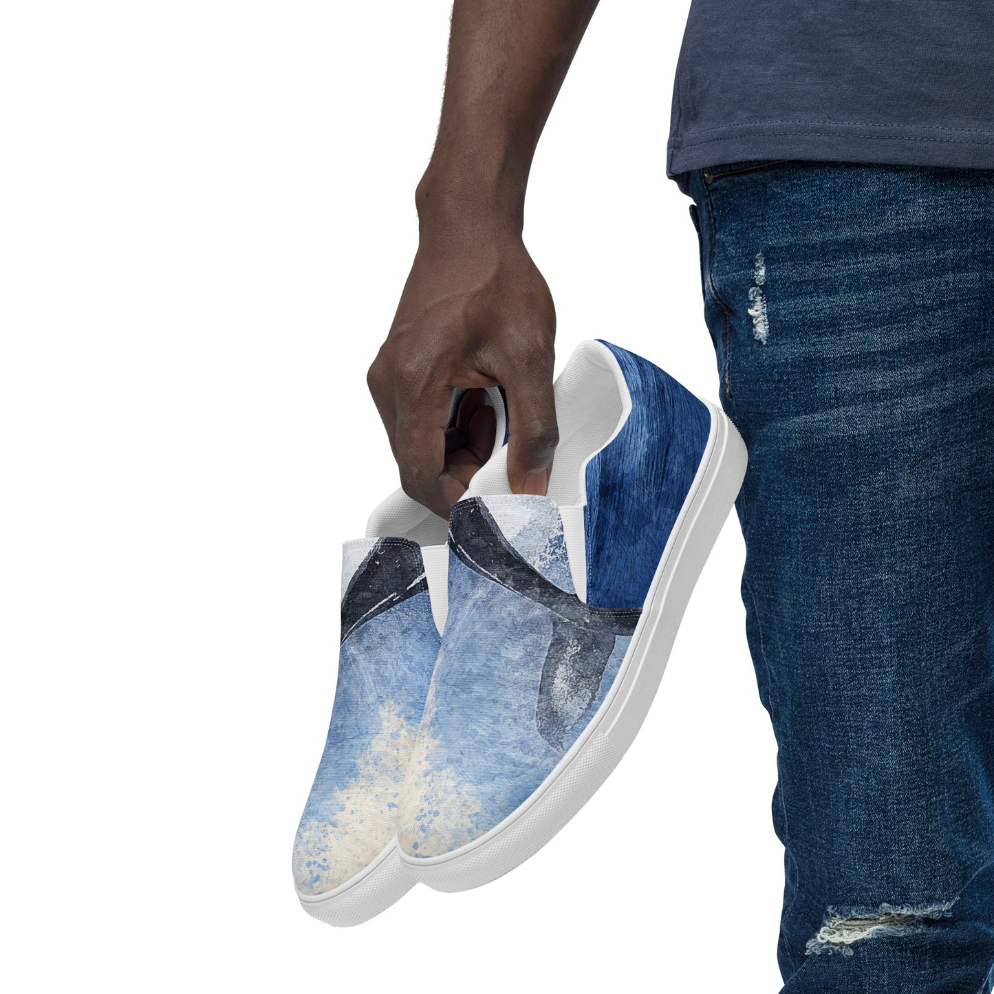 
                  
                    Men’s Blue Slip-On Canvas Shoes | Whale Print
                  
                