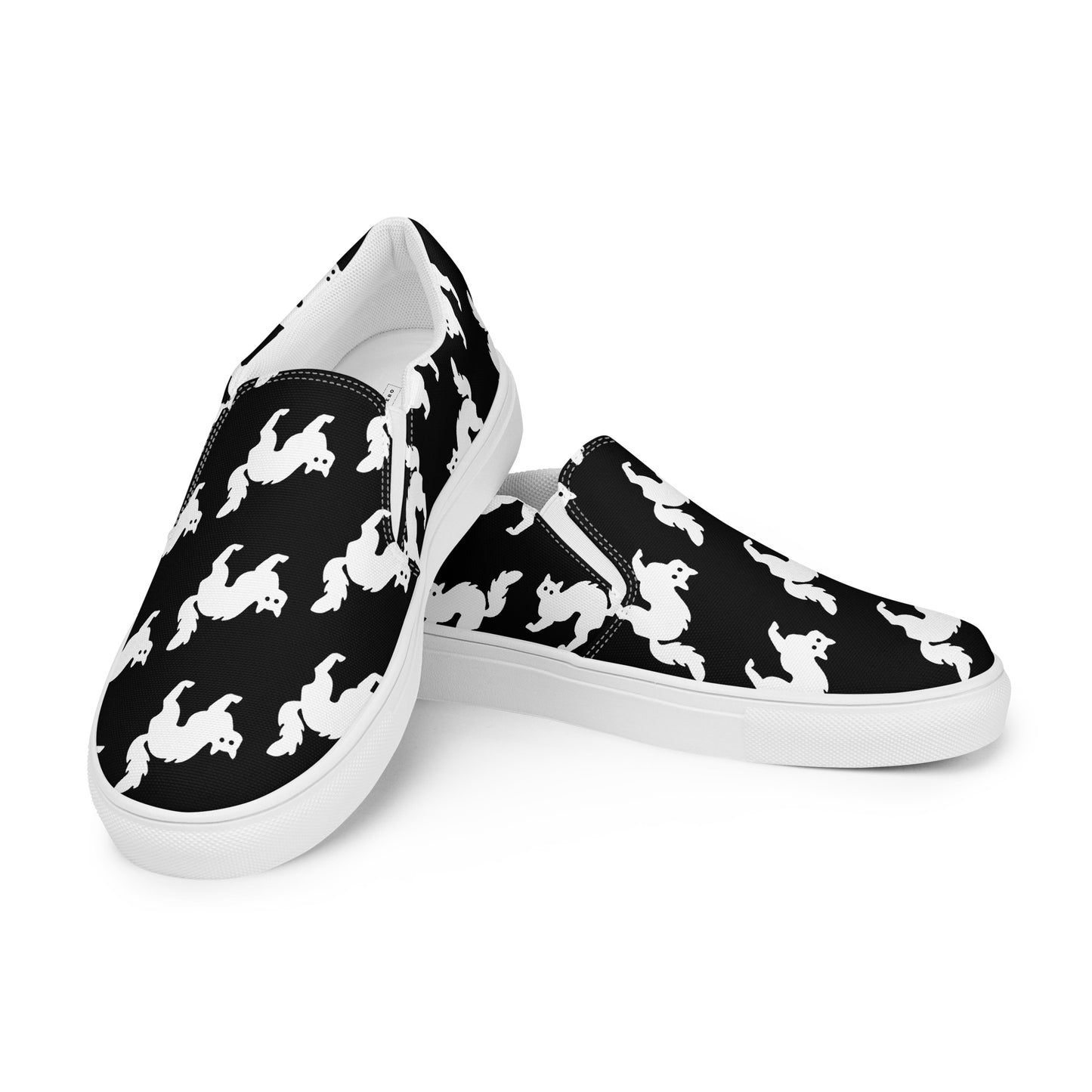 
                  
                    Men’s Slip-On Canvas Shoes | White Cat Print for Casual Style
                  
                