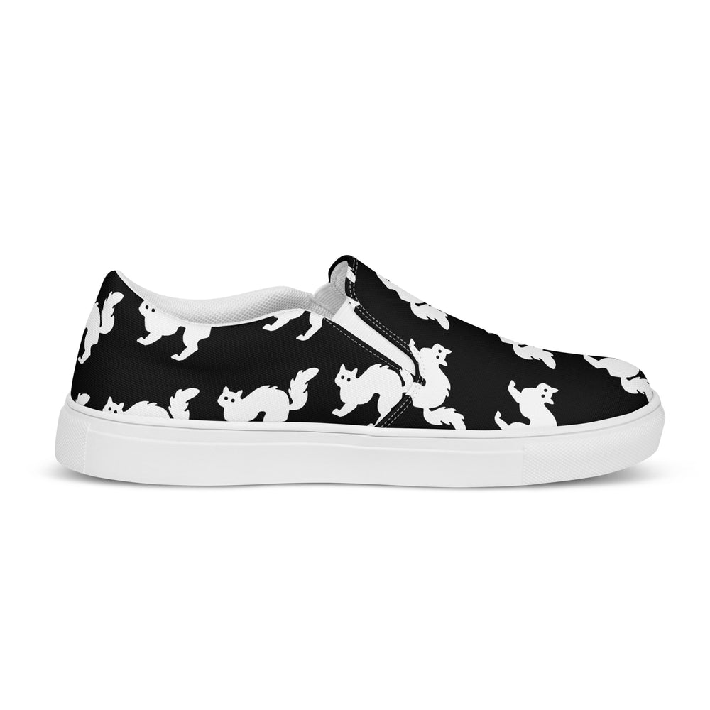 
                  
                    Men’s Slip-On Canvas Shoes | White Cat Print for Casual Style
                  
                