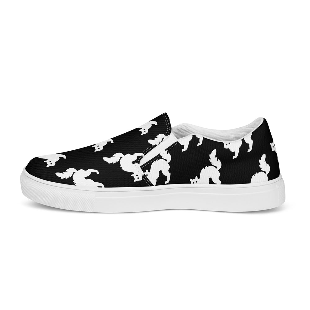 
                  
                    Men’s Slip-On Canvas Shoes | White Cat Print for Casual Style
                  
                