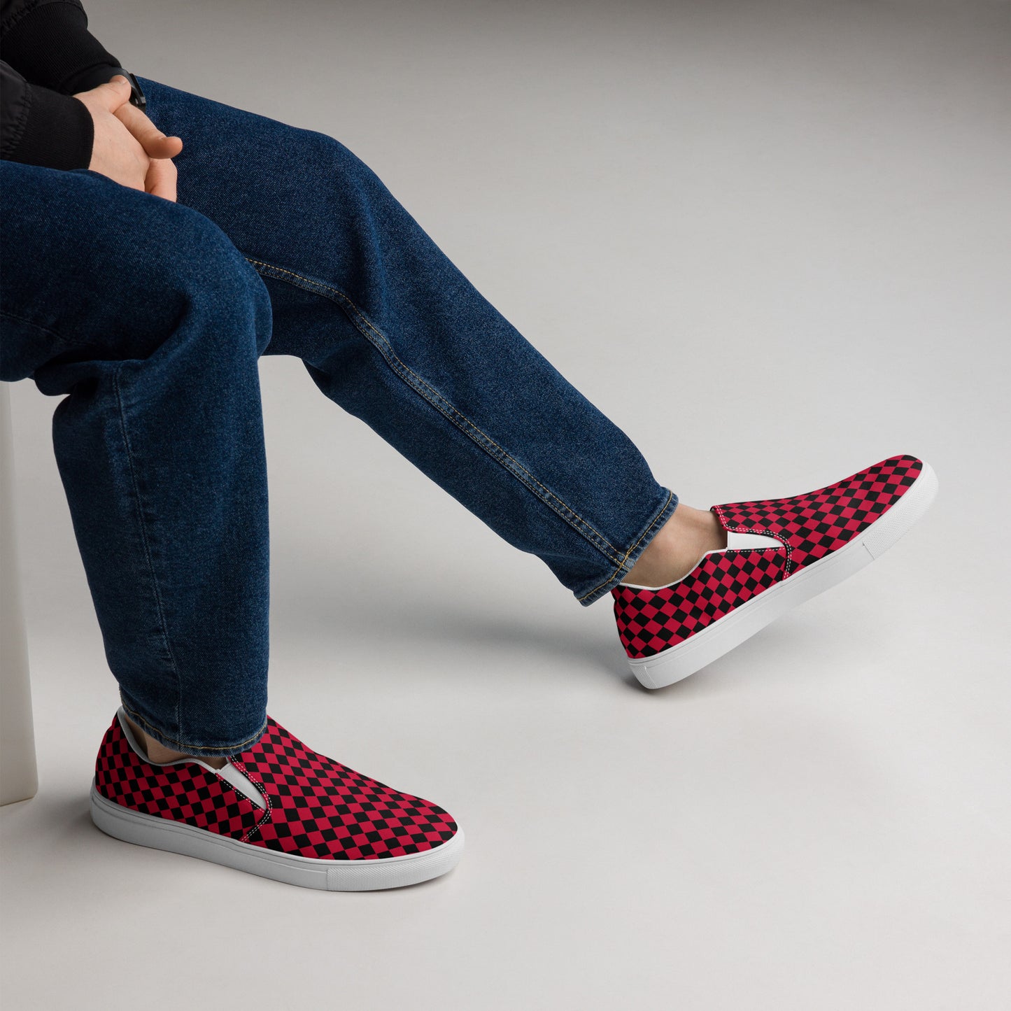 
                  
                    Black/Red Men’s Slip-On Canvas Shoes | Comfortable for Effortless Wear
                  
                