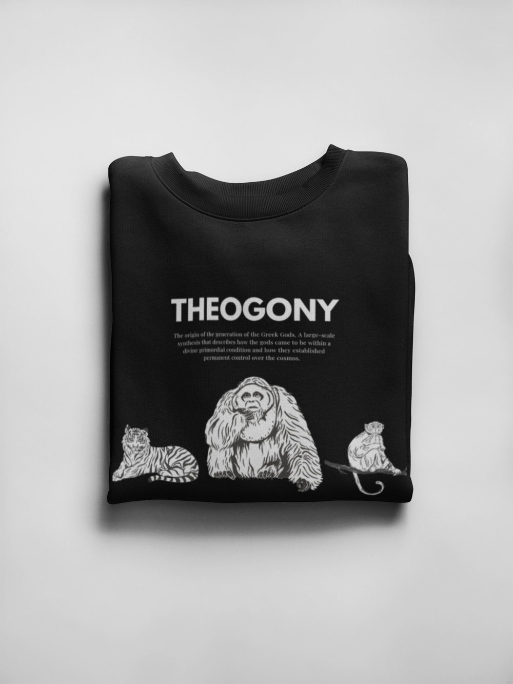 Black Organic Raglan Sweatshirt | Gorilla, Tiger & Monkey Print