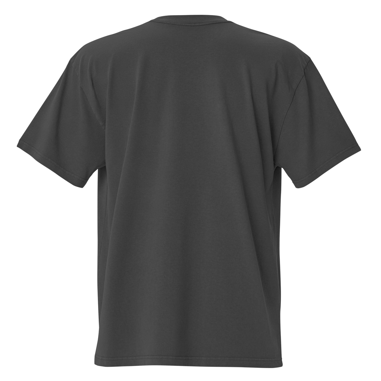 
                  
                    Black oversized T-shirt, back view with crew neck and short sleeves.
                  
                