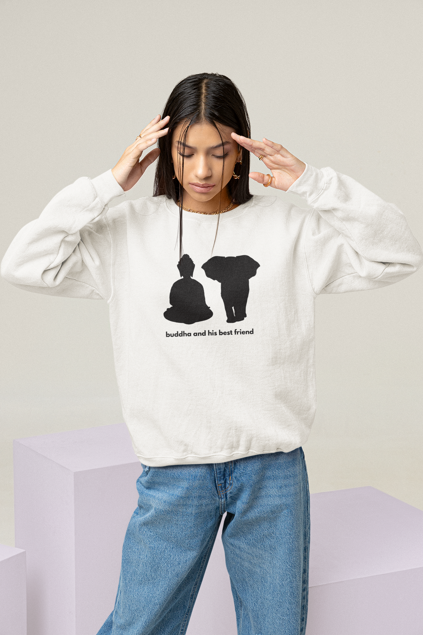 
                  
                    Buddha and his best friend | White Organic Sweatshirt
                  
                