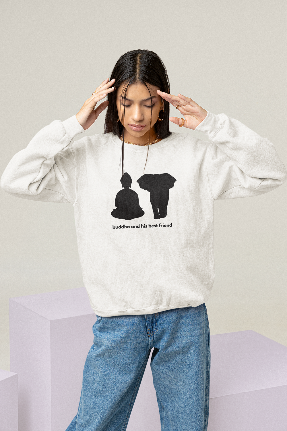 Buddha White Unisex Organic Sweatshirt | Eco-Friendly Comfort